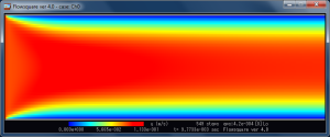 Figure 1: Simulation window during 2D channel flow (original bc.bmp and grid.txt).